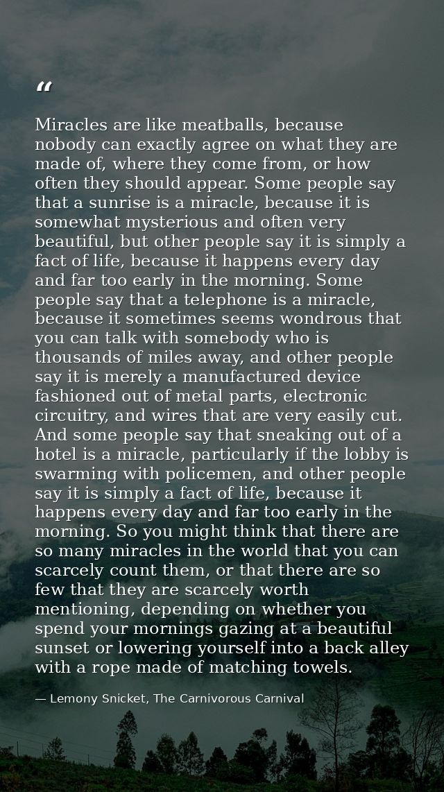 Miracles are like meatballs, because nobody can exactly agree on what they are made of, where they come from, or how oft — Lemony Snicket, The Carnivorous Carnival