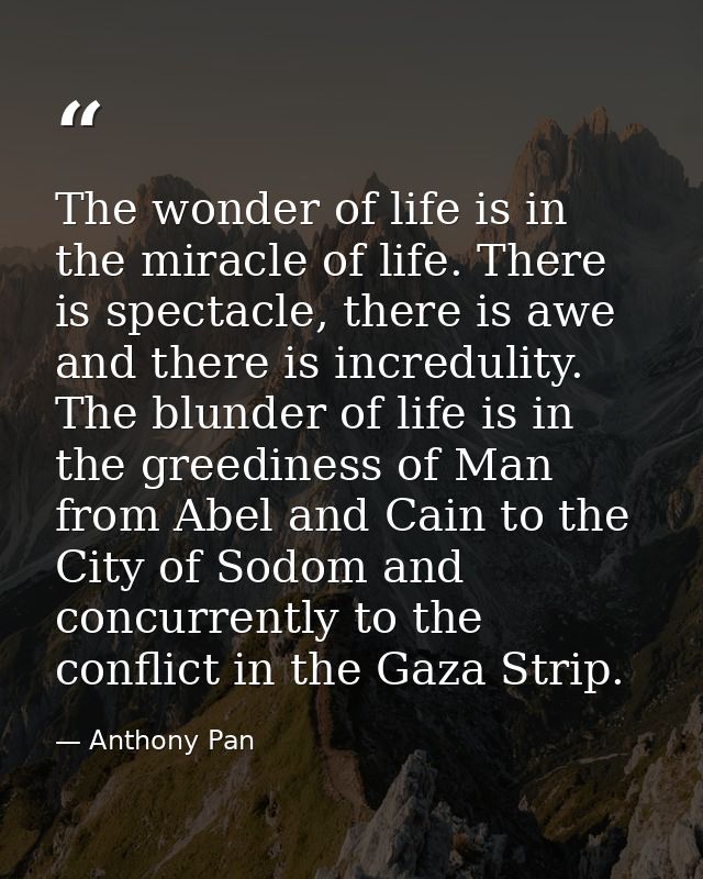 The wonder of life is in the miracle of life. There is spectacle, there is awe and there is incredulity. The blunder of  — Anthony Pan