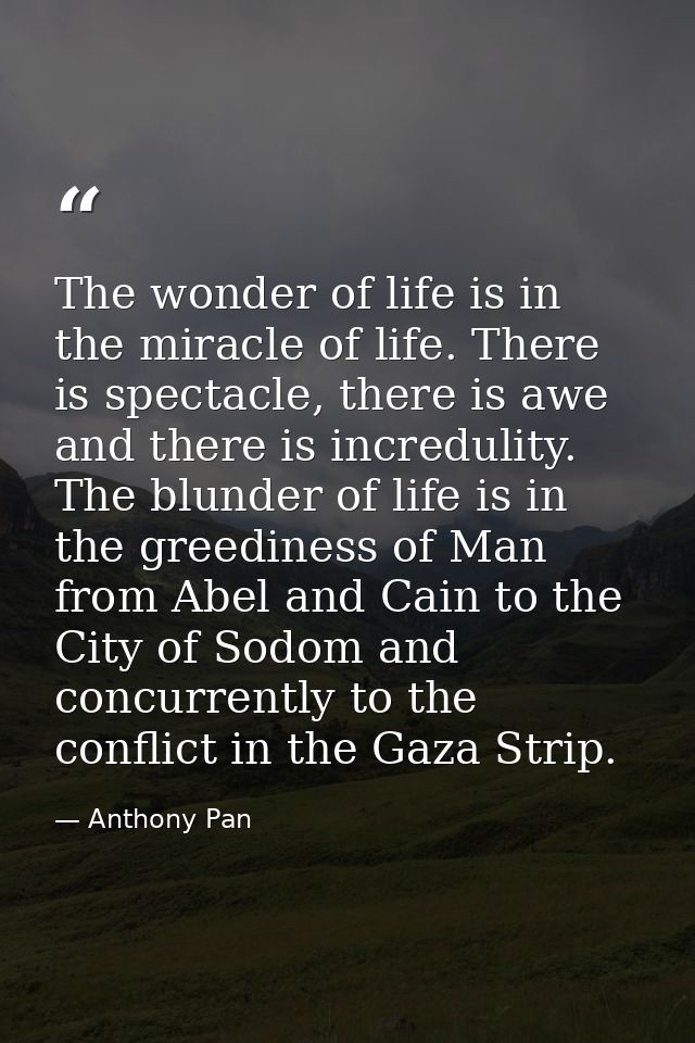 The wonder of life is in the miracle of life. There is spectacle, there is awe and there is incredulity. The blunder of  — Anthony Pan