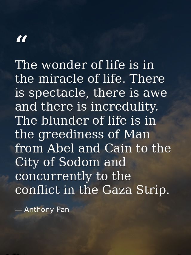 The wonder of life is in the miracle of life. There is spectacle, there is awe and there is incredulity. The blunder of  — Anthony Pan