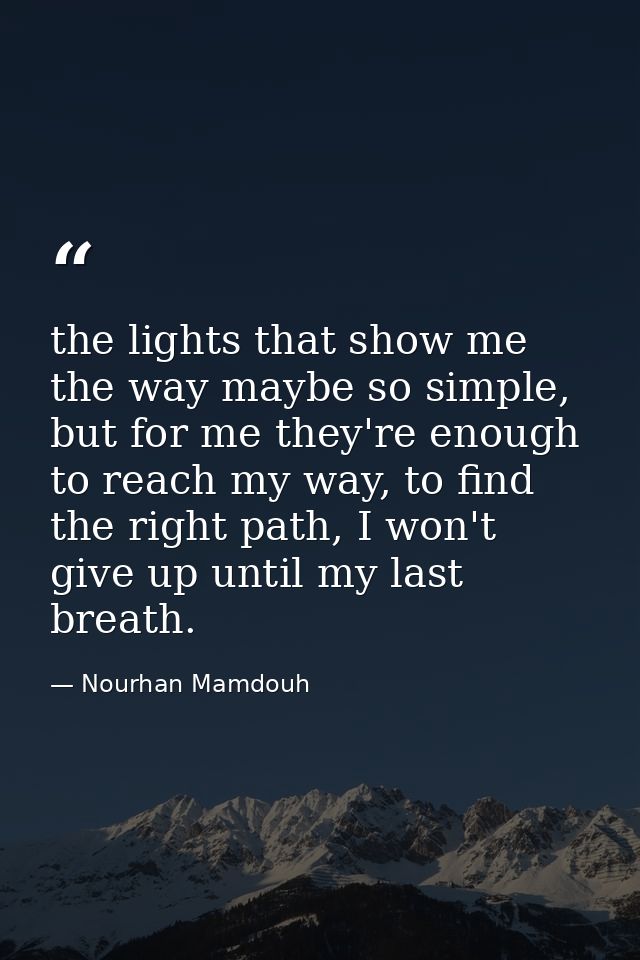 the lights that show me the way maybe so simple, but for me they're enough to reach my way, to find the right path, I wo — Nourhan Mamdouh