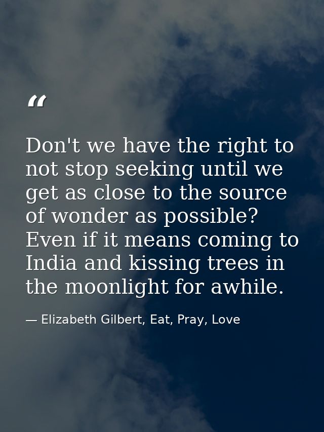 Don't we have the right to not stop seeking until we get as close to the source of wonder as possible? Even if it means  — Elizabeth Gilbert, Eat, Pray, Love