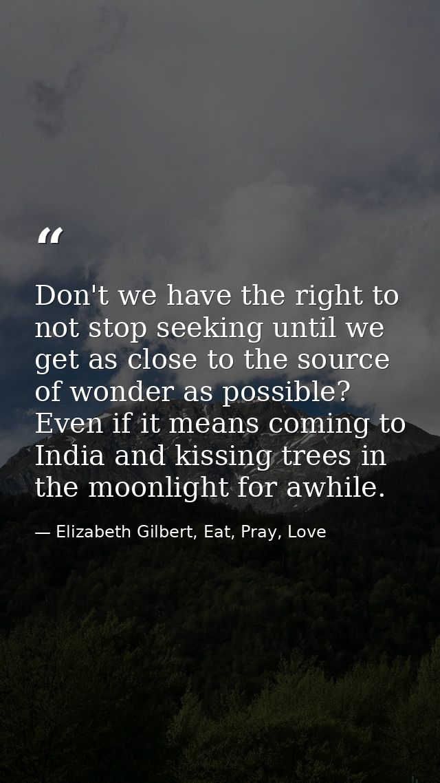 Don't we have the right to not stop seeking until we get as close to the source of wonder as possible? Even if it means  — Elizabeth Gilbert, Eat, Pray, Love