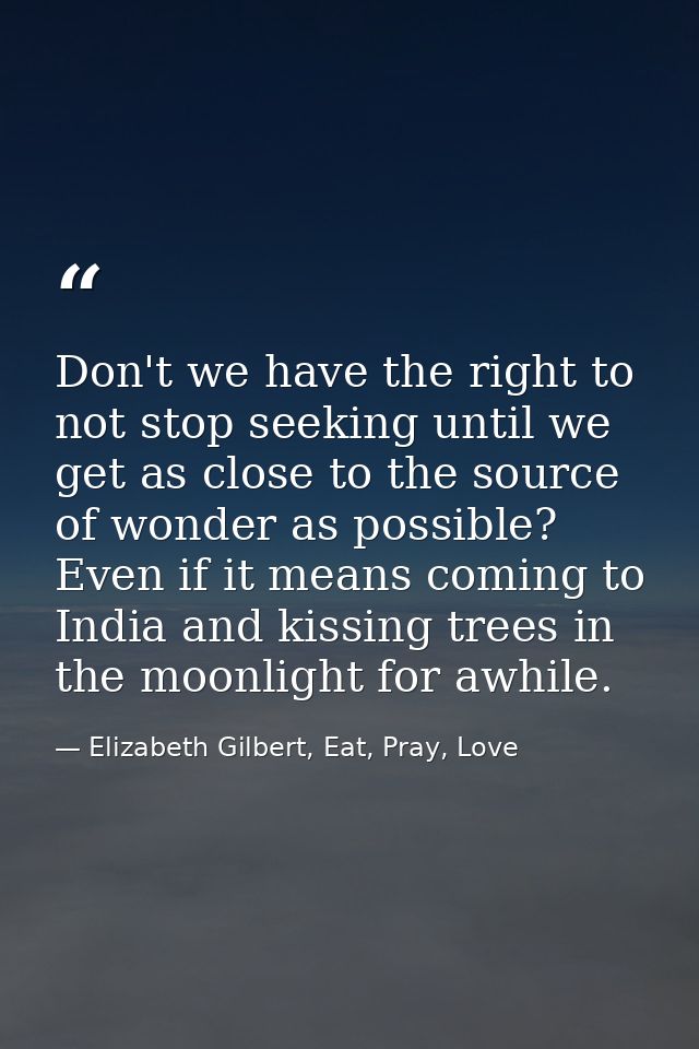 Don't we have the right to not stop seeking until we get as close to the source of wonder as possible? Even if it means  — Elizabeth Gilbert, Eat, Pray, Love