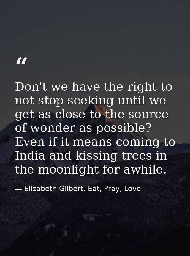 Don't we have the right to not stop seeking until we get as close to the source of wonder as possible? Even if it means  — Elizabeth Gilbert, Eat, Pray, Love