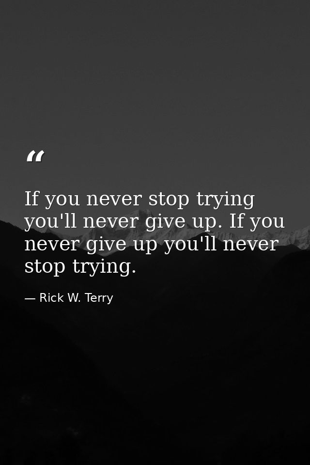 If you never stop trying you'll never give up. If you never give up you'll never stop trying. — Rick W. Terry