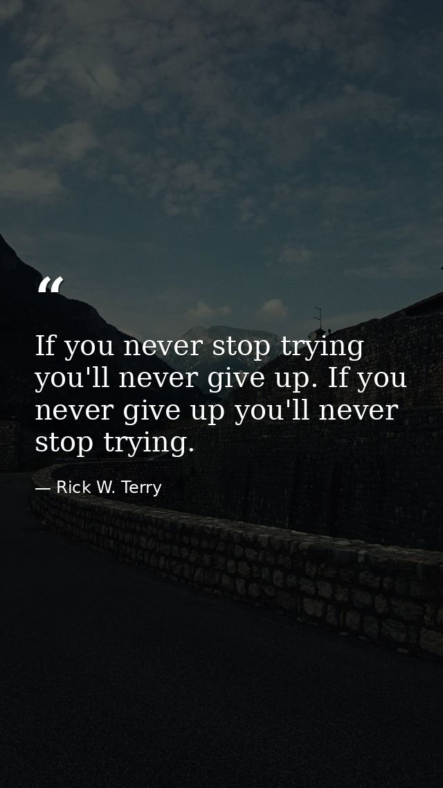 If you never stop trying you'll never give up. If you never give up you'll never stop trying. — Rick W. Terry