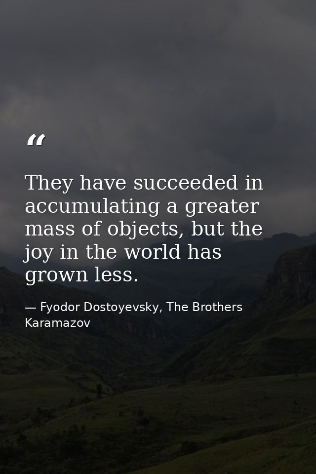They have succeeded in accumulating a greater mass of objects, but the joy in the world has grown less. — Fyodor Dostoyevsky, The Brothers Karamazov