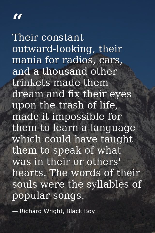 Their constant outward-looking, their mania for radios, cars, and a thousand other trinkets made them dream and fix thei — Richard Wright, Black Boy