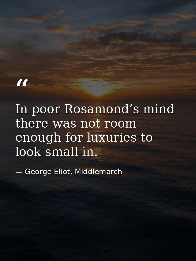 In poor Rosamond’s mind there was not room enough for luxuries to look small in. — George Eliot, Middlemarch
