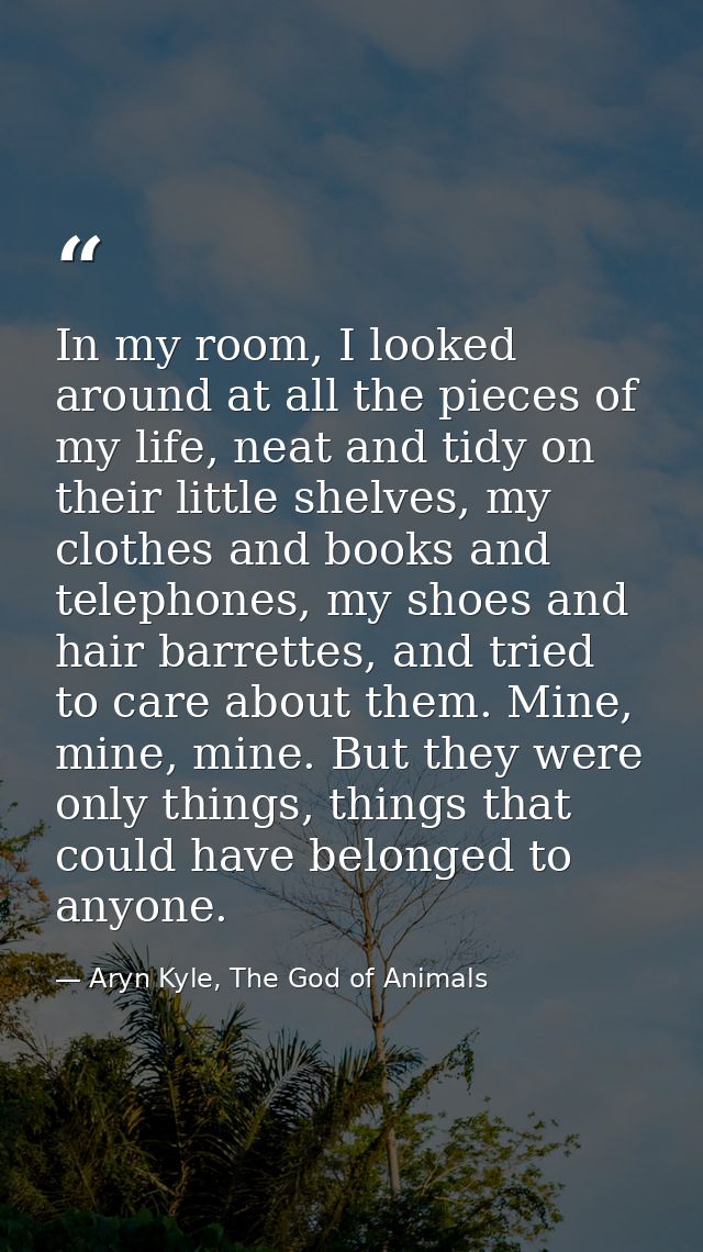 In my room, I looked around at all the pieces of my life, neat and tidy on their little shelves, my clothes and books an — Aryn Kyle, The God of Animals