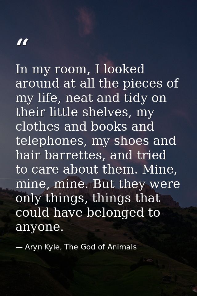 In my room, I looked around at all the pieces of my life, neat and tidy on their little shelves, my clothes and books an — Aryn Kyle, The God of Animals