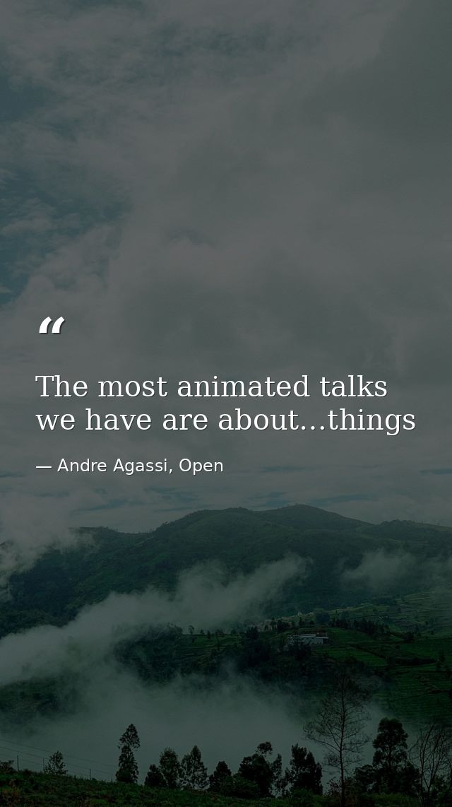 The most animated talks we have are about…things — Andre Agassi, Open