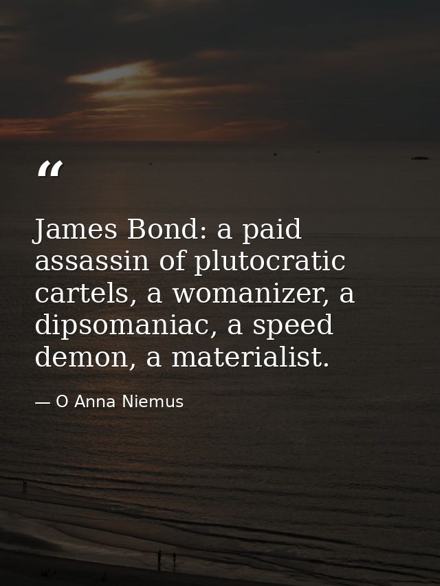 James Bond: a paid assassin of plutocratic cartels, a womanizer, a dipsomaniac, a speed demon, a materialist. — O Anna Niemus