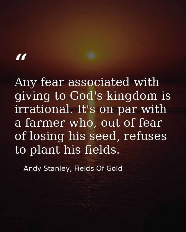 Any fear associated with giving to God's kingdom is irrational. It's on par with a farmer who, out of fear of losing his — Andy Stanley, Fields Of Gold