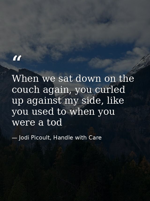 When we sat down on the couch again, you curled up against my side, like you used to when you were a tod — Jodi Picoult, Handle with Care