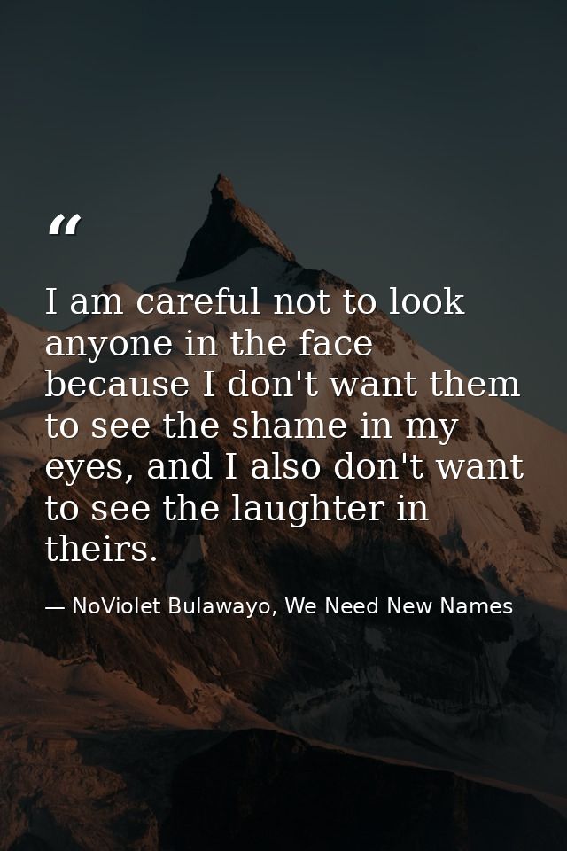 I am careful not to look anyone in the face because I don't want them to see the shame in my eyes, and I also don't want — NoViolet Bulawayo, We Need New Names