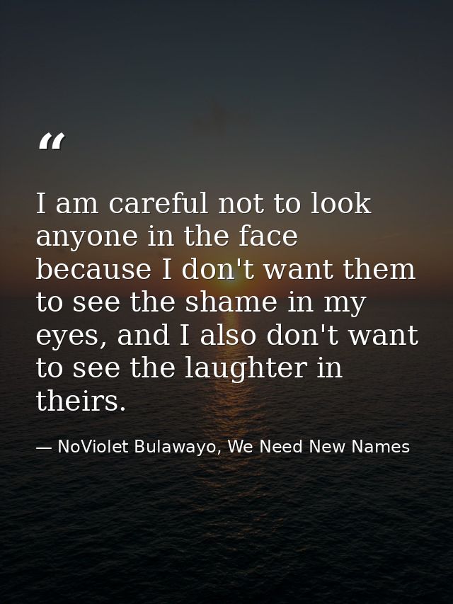 I am careful not to look anyone in the face because I don't want them to see the shame in my eyes, and I also don't want — NoViolet Bulawayo, We Need New Names