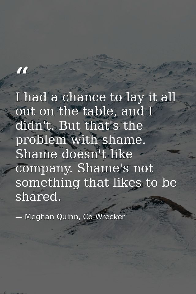 I had a chance to lay it all out on the table, and I didn't. But that's the problem with shame. Shame doesn't like compa — Meghan Quinn, Co-Wrecker
