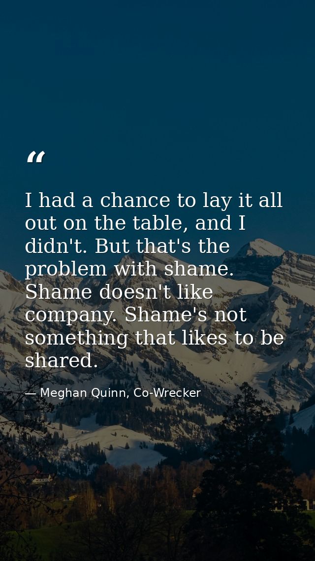 I had a chance to lay it all out on the table, and I didn't. But that's the problem with shame. Shame doesn't like compa — Meghan Quinn, Co-Wrecker