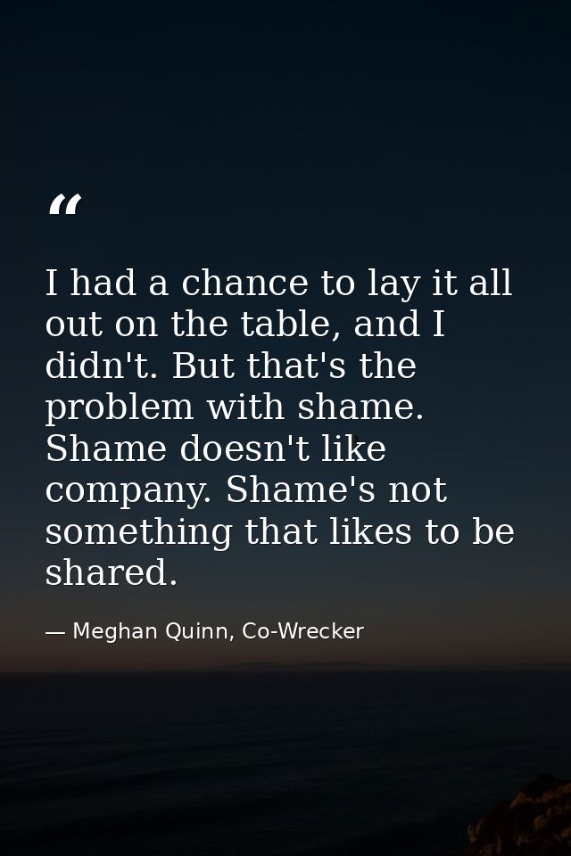 I had a chance to lay it all out on the table, and I didn't. But that's the problem with shame. Shame doesn't like compa — Meghan Quinn, Co-Wrecker