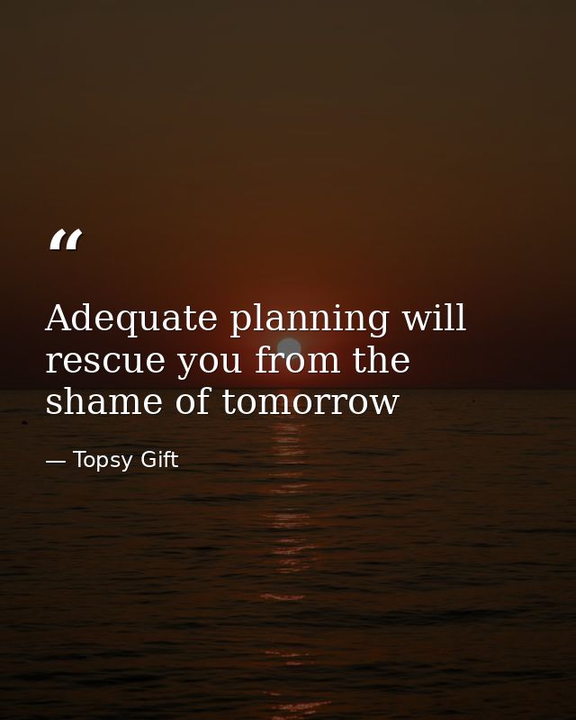 Adequate planning will rescue you from the shame of tomorrow — Topsy Gift