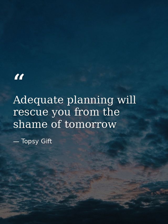 Adequate planning will rescue you from the shame of tomorrow — Topsy Gift