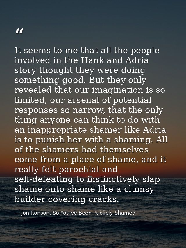 It seems to me that all the people involved in the Hank and Adria story thought they were doing something good. But they — Jon Ronson, So You've Been Publicly Shamed