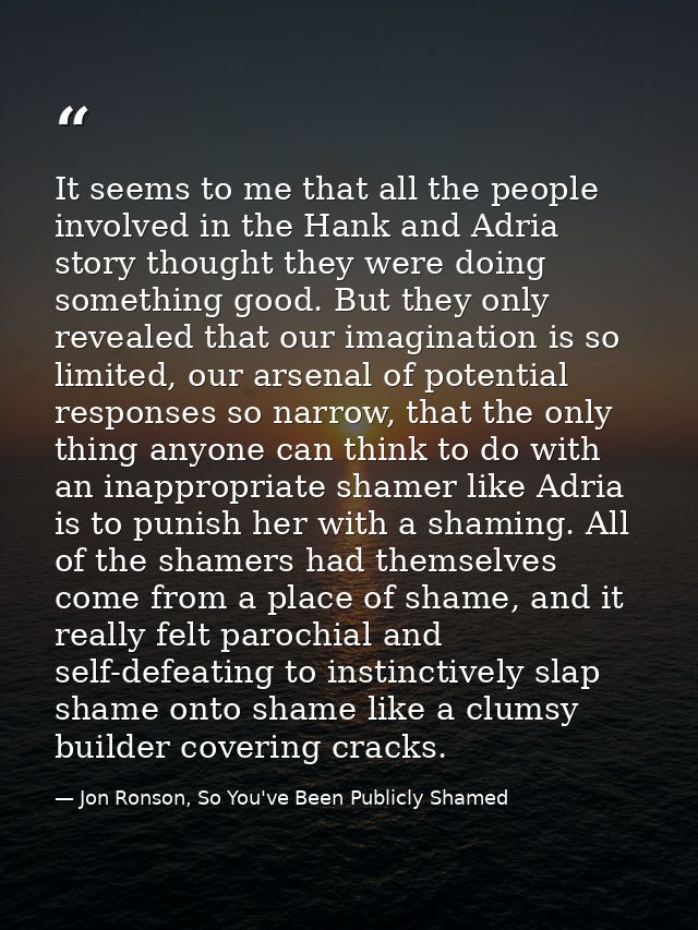 It seems to me that all the people involved in the Hank and Adria story thought they were doing something good. But they — Jon Ronson, So You've Been Publicly Shamed