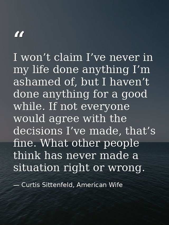 I won’t claim I’ve never in my life done anything I’m ashamed of, but I haven’t done anything for a good while. If not e — Curtis Sittenfeld, American Wife