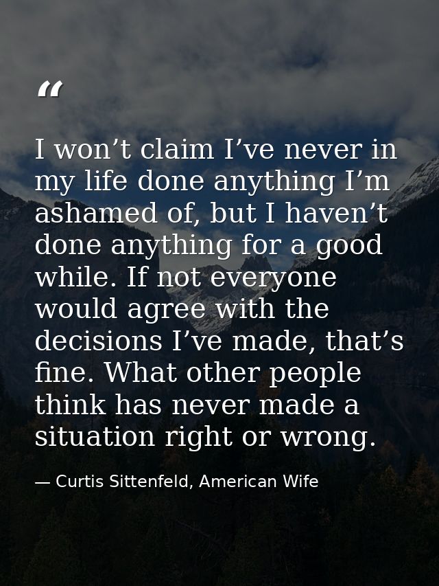 I won’t claim I’ve never in my life done anything I’m ashamed of, but I haven’t done anything for a good while. If not e — Curtis Sittenfeld, American Wife