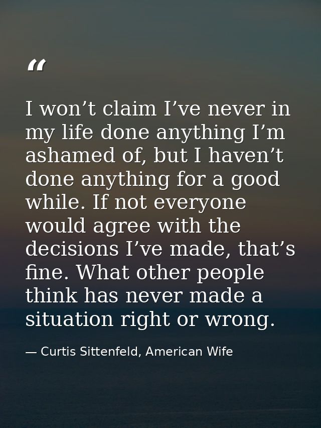 I won’t claim I’ve never in my life done anything I’m ashamed of, but I haven’t done anything for a good while. If not e — Curtis Sittenfeld, American Wife
