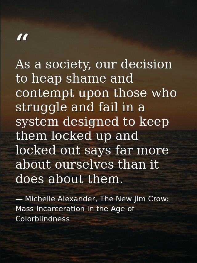 As a society, our decision to heap shame and contempt upon those who struggle and fail in a system designed to keep them — Michelle Alexander, The New Jim Crow: Mass Incarceration in the Age of Colorblindness
