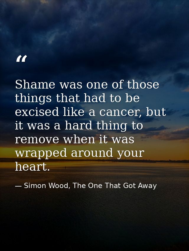 Shame was one of those things that had to be excised like a cancer, but it was a hard thing to remove when it was wrappe — Simon Wood, The One That Got Away