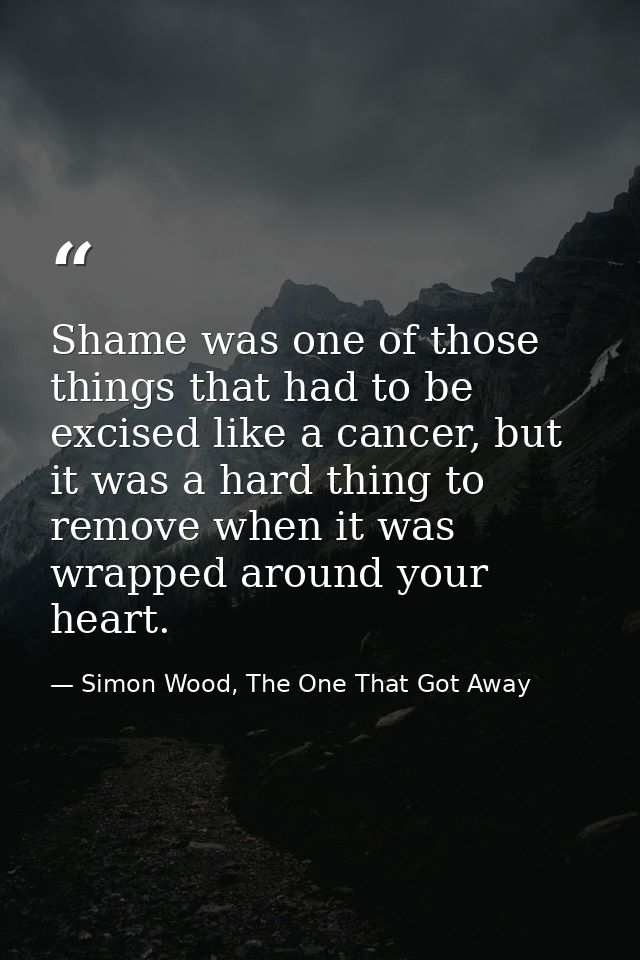 Shame was one of those things that had to be excised like a cancer, but it was a hard thing to remove when it was wrappe — Simon Wood, The One That Got Away