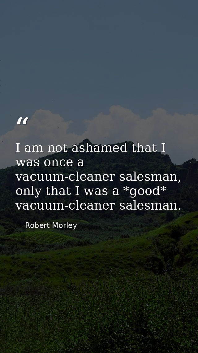 I am not ashamed that I was once a vacuum-cleaner salesman, only that I was a *good* vacuum-cleaner salesman. — Robert Morley