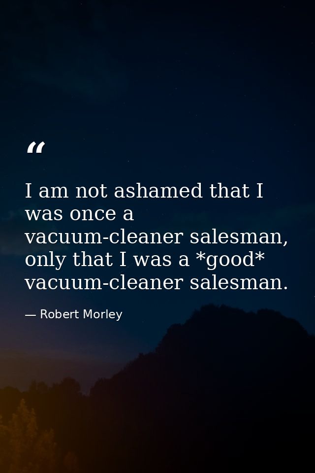 I am not ashamed that I was once a vacuum-cleaner salesman, only that I was a *good* vacuum-cleaner salesman. — Robert Morley