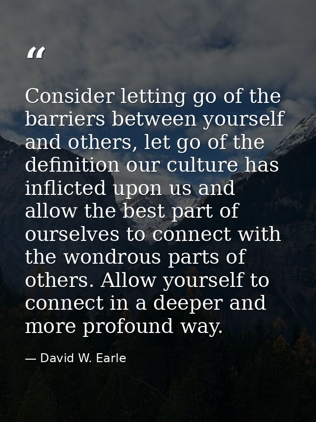Consider letting go of the barriers between yourself and others, let go of the definition our culture has inflicted upon — David W. Earle