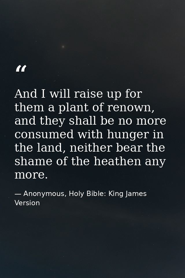 And I will raise up for them a plant of renown, and they shall be no more consumed with hunger in the land, neither bear — Anonymous, Holy Bible: King James Version