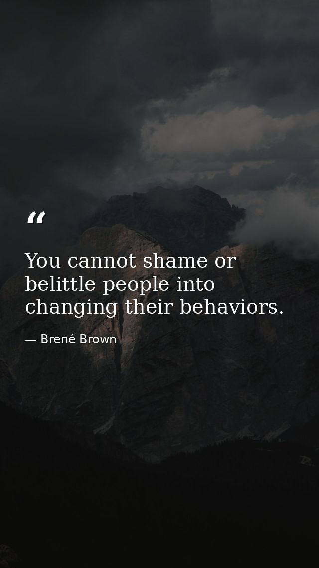 You cannot shame or belittle people into changing their behaviors. — Brené Brown