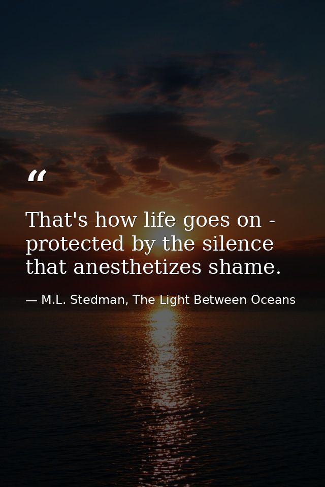 That's how life goes on - protected by the silence that anesthetizes shame. — M.L. Stedman, The Light Between Oceans