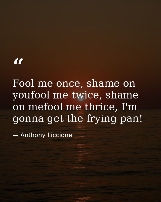 Fool me once, shame on youfool me twice, shame on mefool me thrice, I'm gonna get the frying pan! — Anthony Liccione