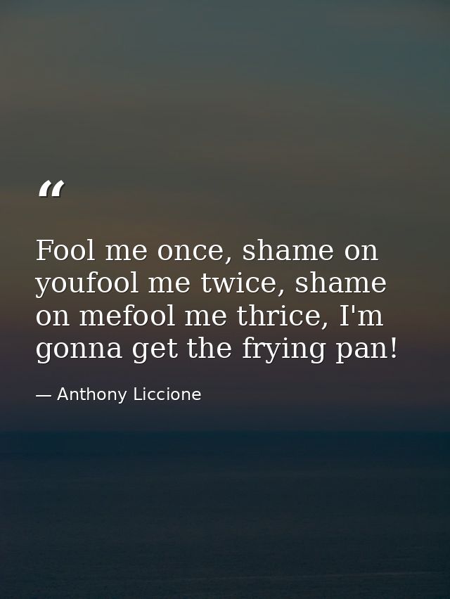 Fool me once, shame on youfool me twice, shame on mefool me thrice, I'm gonna get the frying pan! — Anthony Liccione