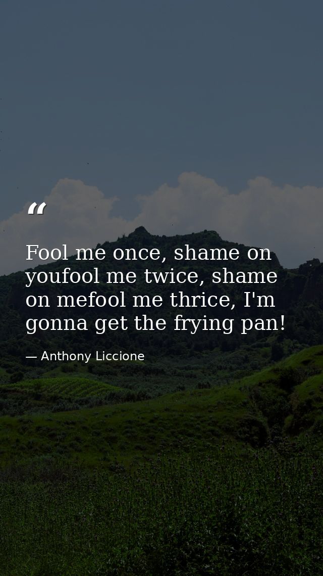 Fool me once, shame on youfool me twice, shame on mefool me thrice, I'm gonna get the frying pan! — Anthony Liccione