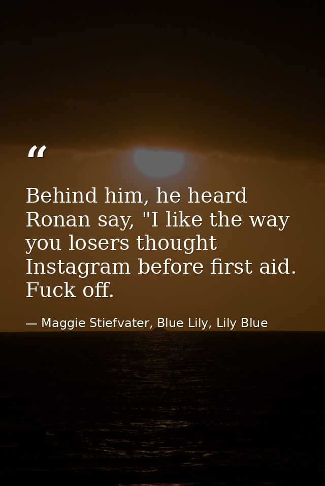 Behind him, he heard Ronan say, "I like the way you losers thought Instagram before first aid. Fuck off. — Maggie Stiefvater, Blue Lily, Lily Blue