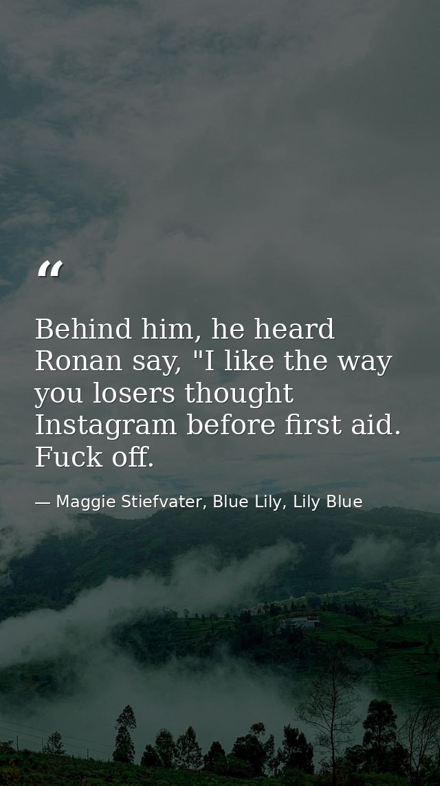 Behind him, he heard Ronan say, "I like the way you losers thought Instagram before first aid. Fuck off. — Maggie Stiefvater, Blue Lily, Lily Blue