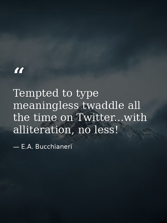 Tempted to type meaningless twaddle all the time on Twitter...with alliteration, no less! — E.A. Bucchianeri