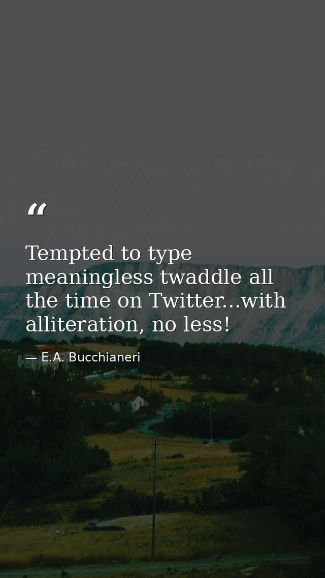 Tempted to type meaningless twaddle all the time on Twitter...with alliteration, no less! — E.A. Bucchianeri
