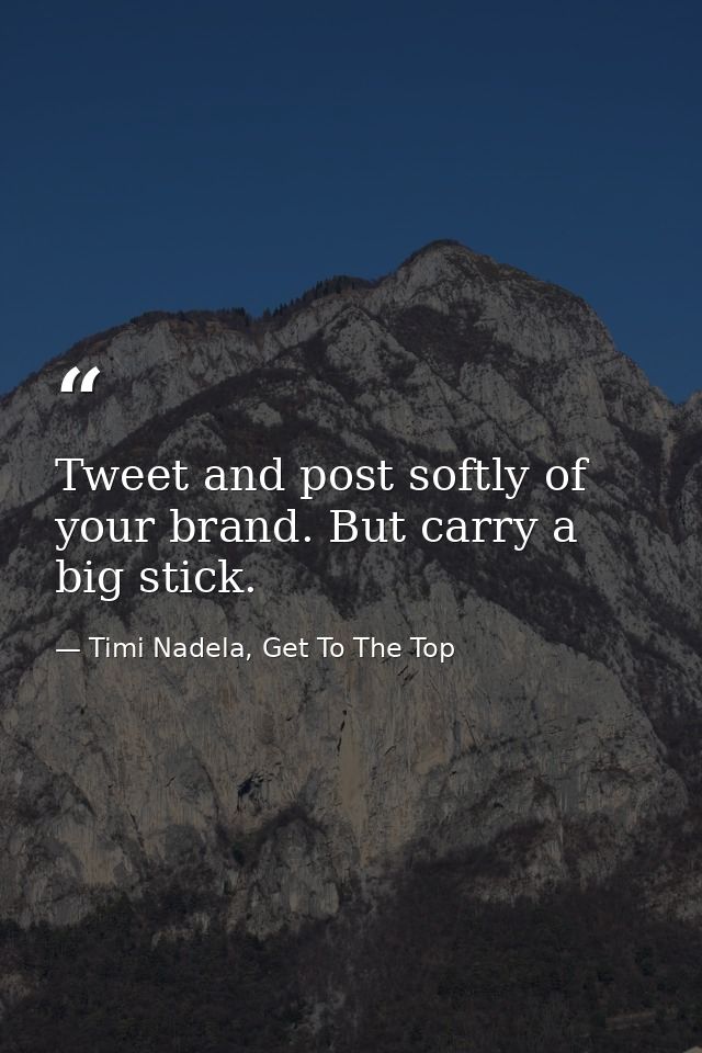 Tweet and post softly of your brand. But carry a big stick. — Timi Nadela, Get To The Top