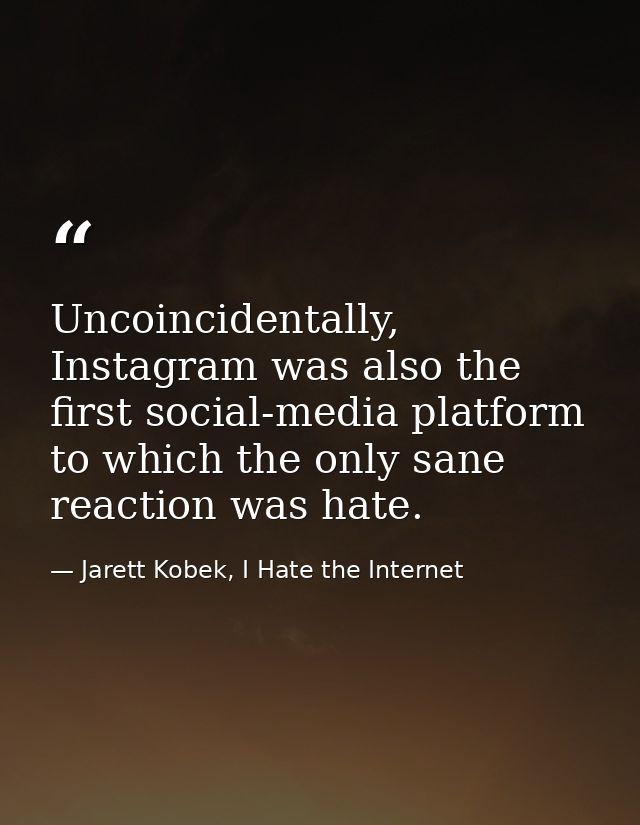 Uncoincidentally, Instagram was also the first social-media platform to which the only sane reaction was hate. — Jarett Kobek, I Hate the Internet